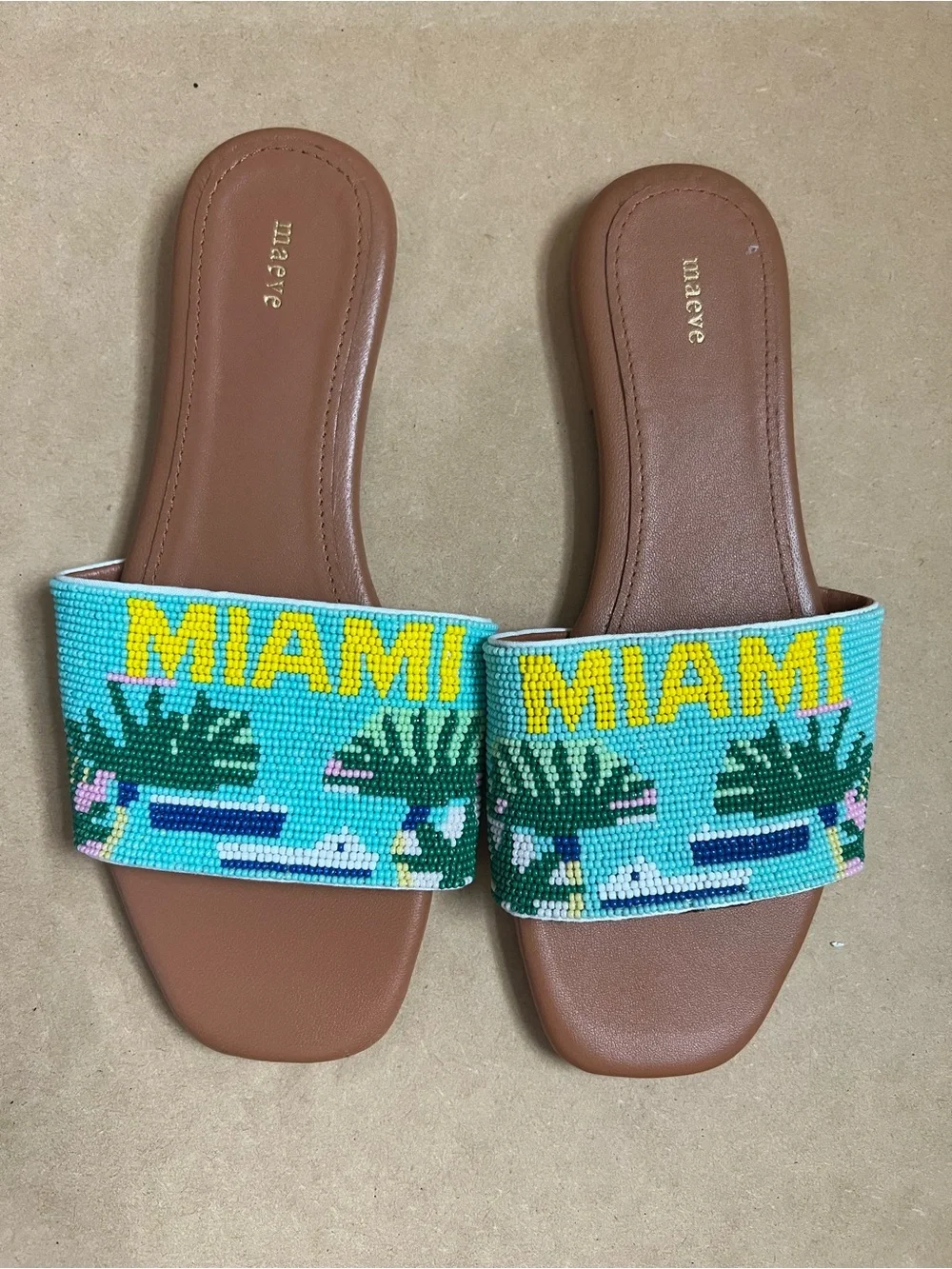 New Anthropologie Maeve The Fiona Beaded Miami Slide Sandals Shoes Size 36